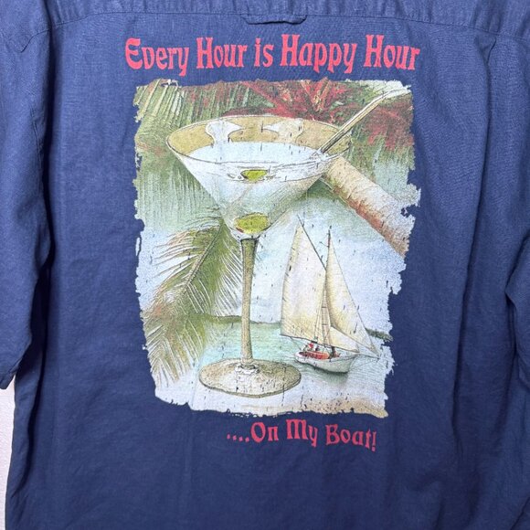 Dickie Walker Mens Size Large Linen Blend Blue Martini Beach Button Up Shirt - Picture 4 of 8